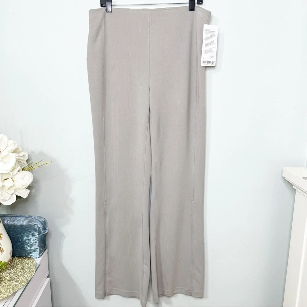 Lululemon Brushed Softstreme Ribbed Zip Flared Athletic Pants Riverstone 14 NWT